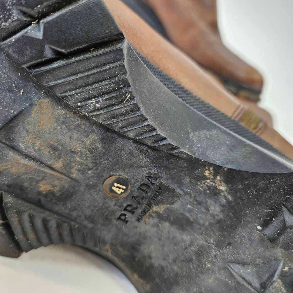 Y2k Prada Combat Boots Brown Leather Shearling Lined - EU 41/US 11 - Picture 7 of 8